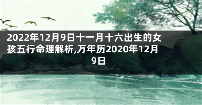 2022年12月9日十一月十六出生的女孩五行命理解析,万年历2020年12月9日