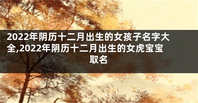 2022年阴历十二月出生的女孩子名字大全,2022年阴历十二月出生的女虎宝宝取名