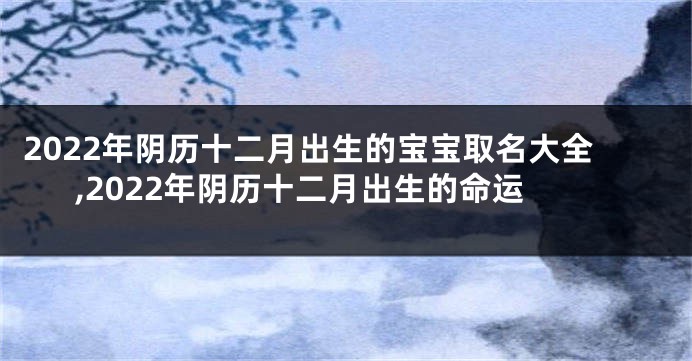 2022年阴历十二月出生的宝宝取名大全,2022年阴历十二月出生的命运