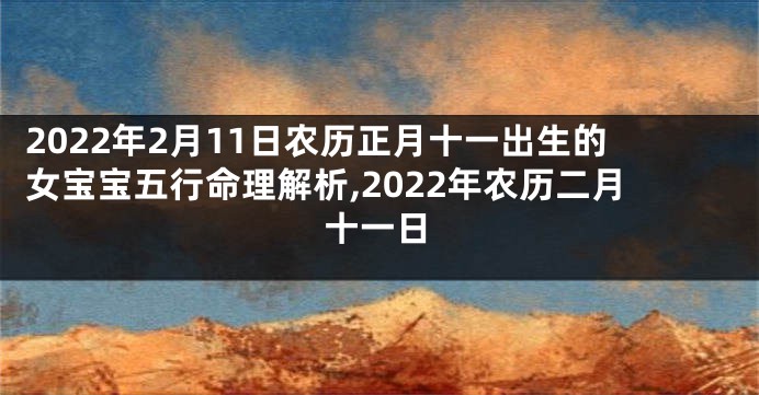 2022年2月11日农历正月十一出生的女宝宝五行命理解析,2022年农历二月十一日