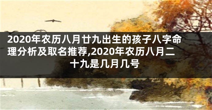 2020年农历八月廿九出生的孩子八字命理分析及取名推荐,2020年农历八月二十九是几月几号