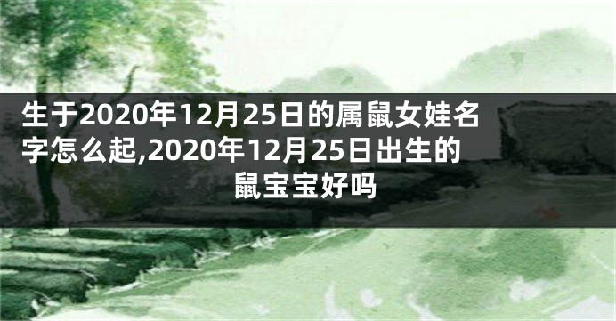生于2020年12月25日的属鼠女娃名字怎么起,2020年12月25日出生的鼠宝宝好吗