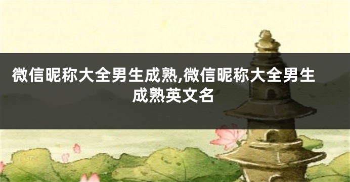 微信昵称大全男生成熟,微信昵称大全男生成熟英文名