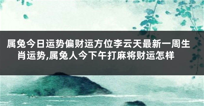 属兔今日运势偏财运方位李云天最新一周生肖运势,属兔人今下午打麻将财运怎样
