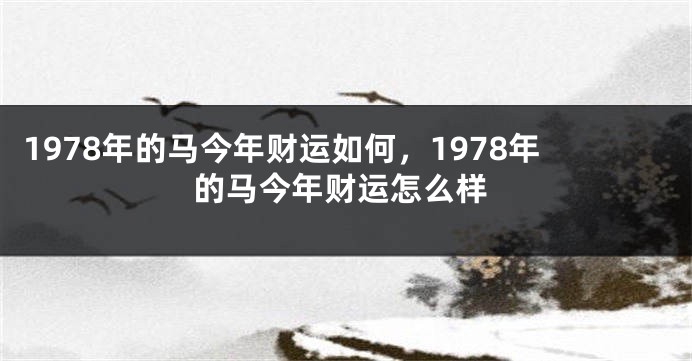 1978年的马今年财运如何,1978年的马今年财运怎么样