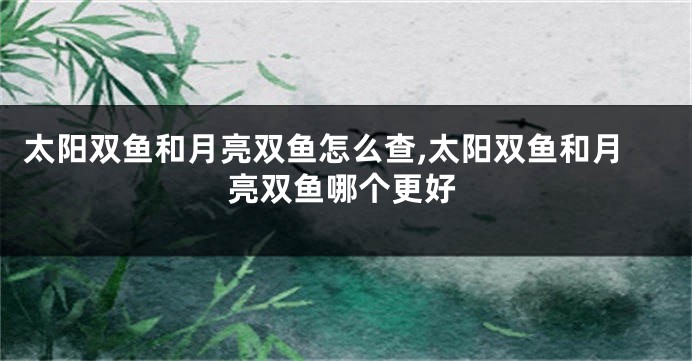 太阳双鱼和月亮双鱼怎么查,太阳双鱼和月亮双鱼哪个更好