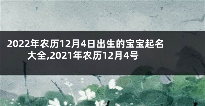 2022年农历12月4日出生的宝宝起名大全,2021年农历12月4号