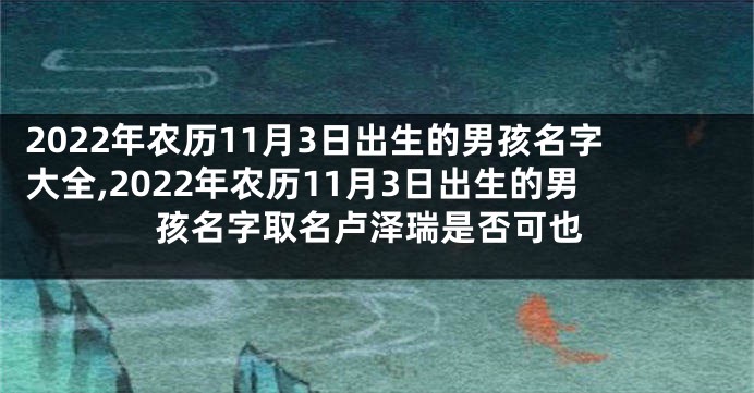 2022年农历11月3日出生的男孩名字大全,2022年农历11月3日出生的男孩名字取名卢泽瑞是否可也