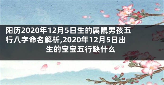 阳历2020年12月5日生的属鼠男孩五行八字命名解析,2020年12月5日出生的宝宝五行缺什么